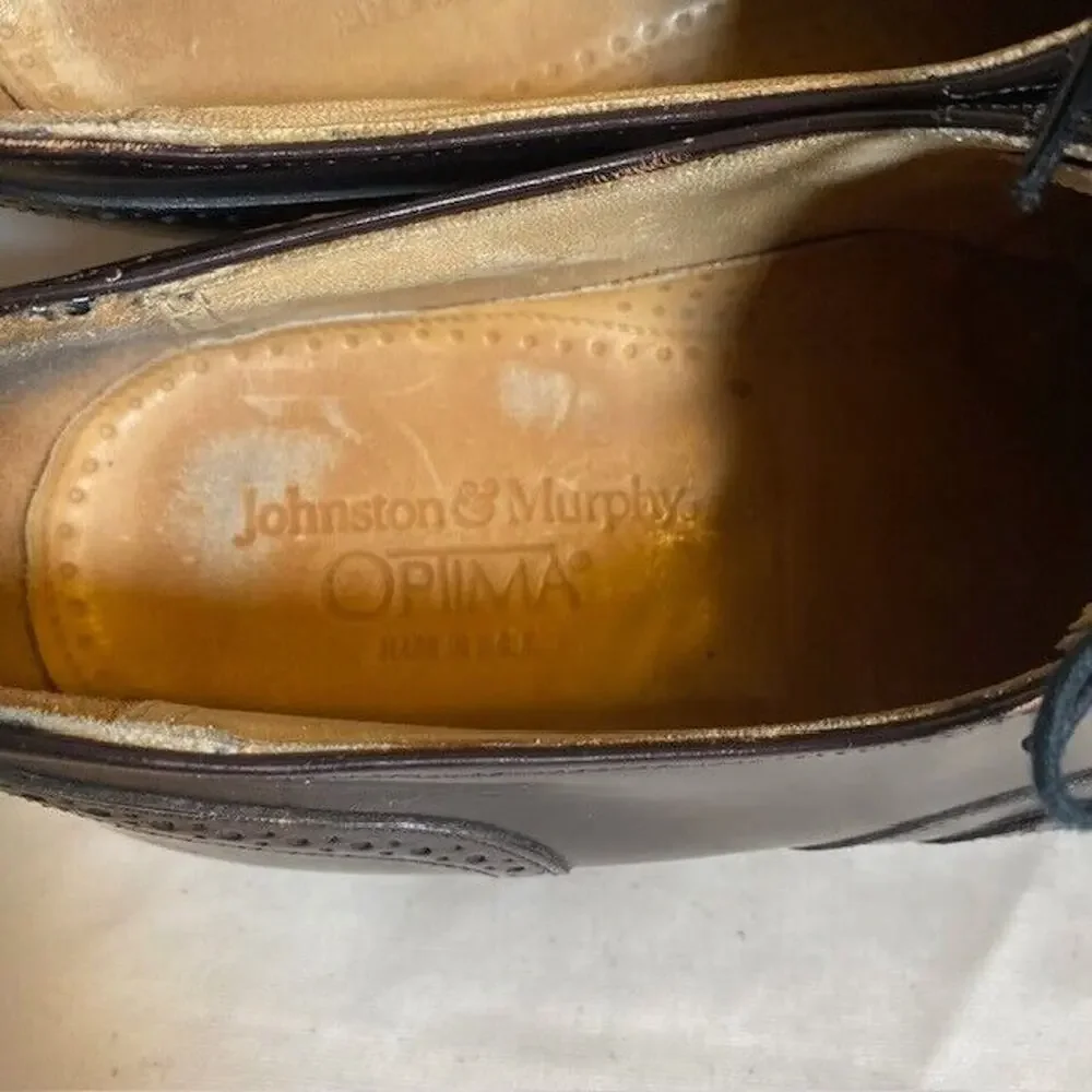 Johnston & Murphy Optima Brown Leather Wingtip Oxford Dress Shoes Mens 9 Classic